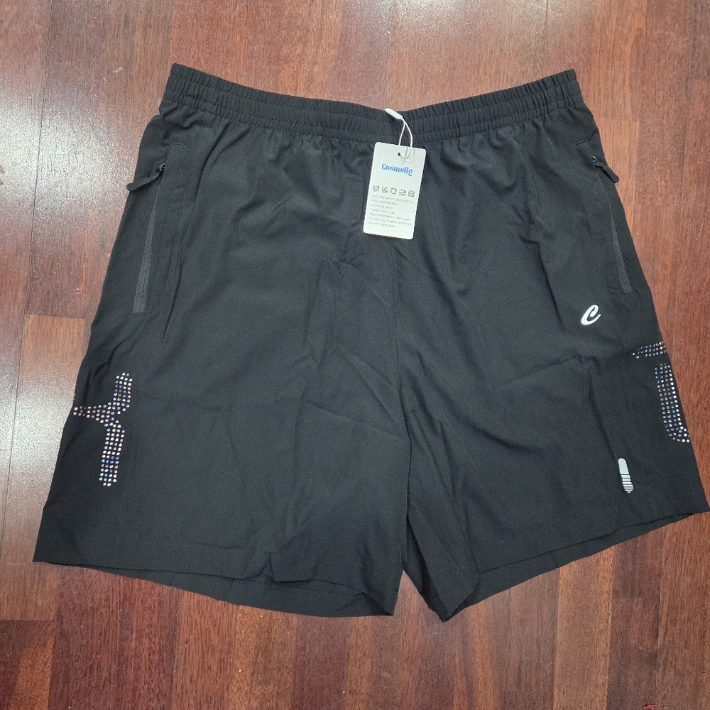 NWT Cosmolle Men's Black Quick Dry Stretch Athletic Shorts 2XL